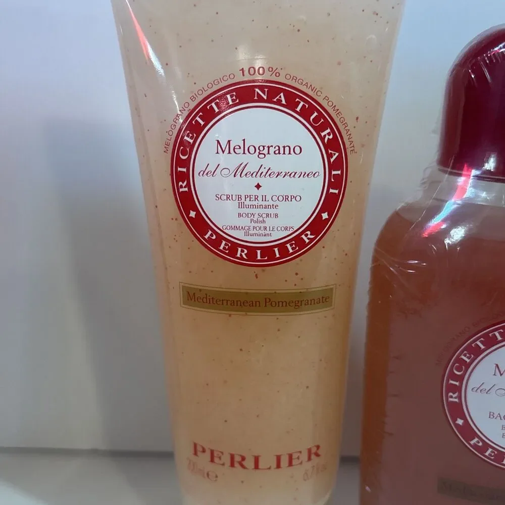 Perlier Mediterranean Pomegranate Bath Cream, Body Mousse, Scrub, Hand Balm New